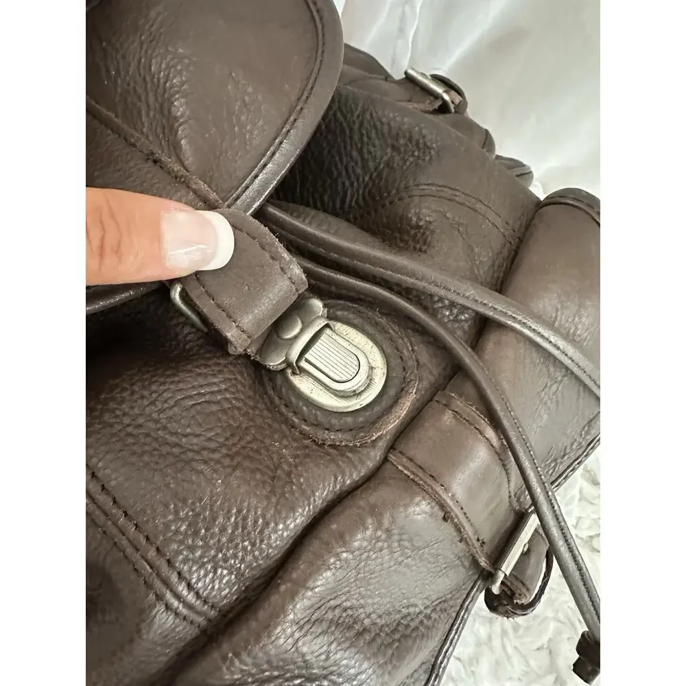 Vintage Leather Drawstring Backpack Brown Distressed Genuine Cowhide Unisex